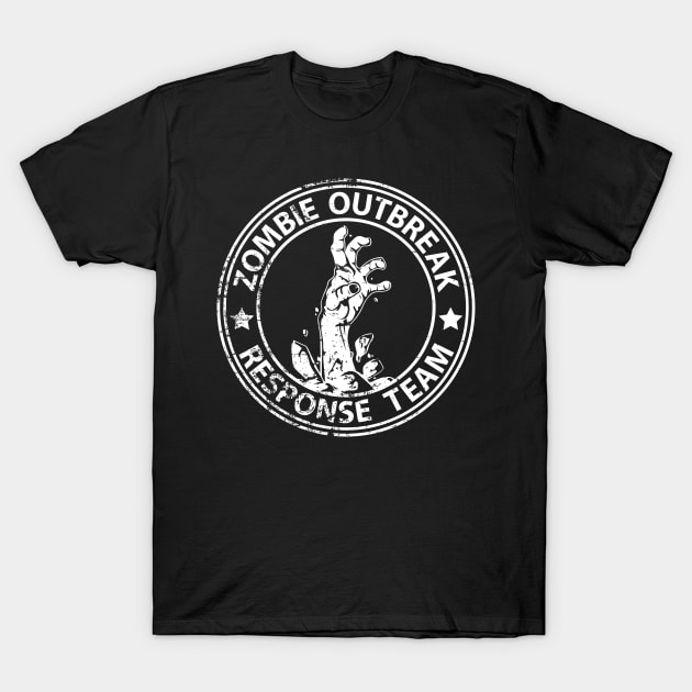 Zombie Outbreak Response Team (white-distressed) T-Shirt by scallywag